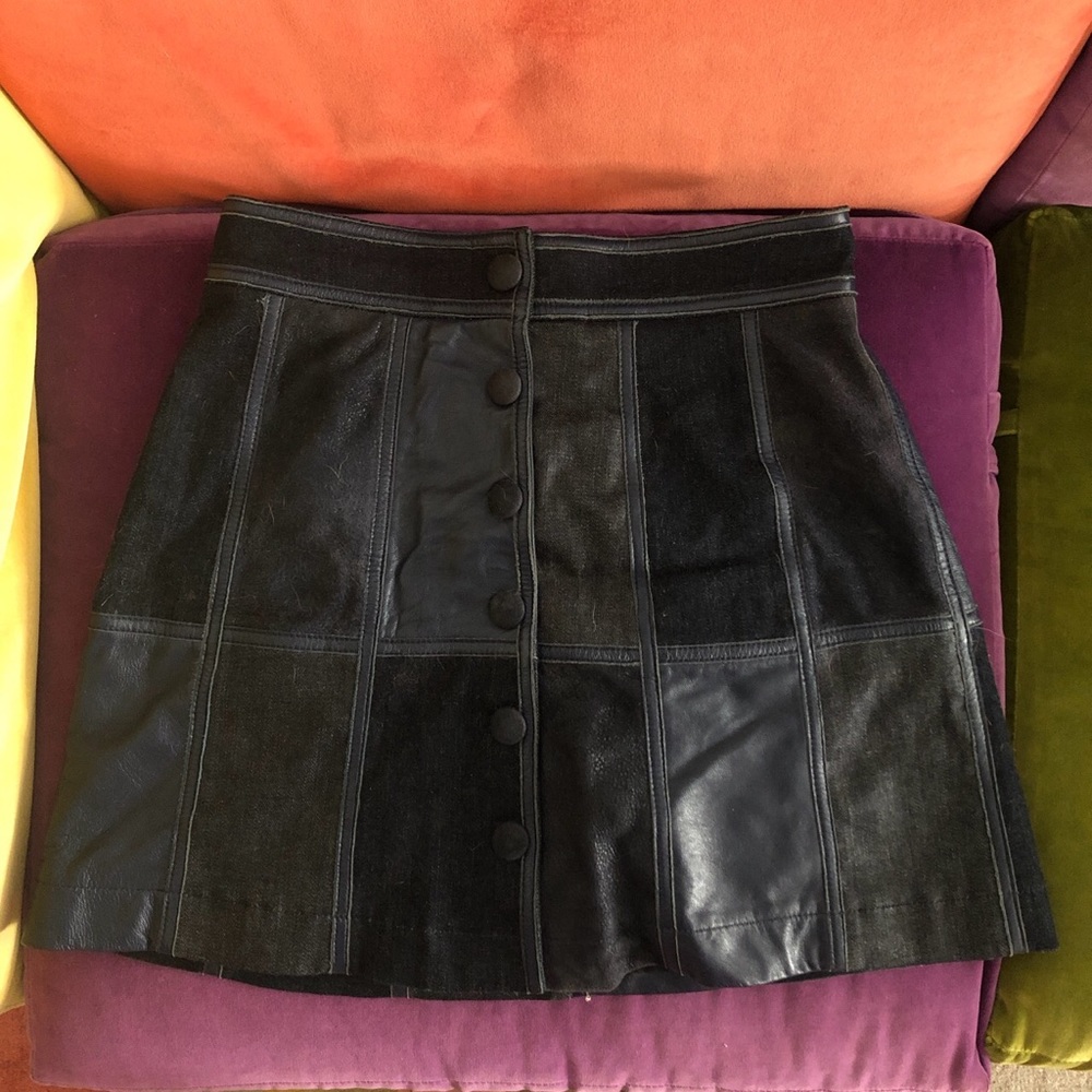 Navy leather patchwork skirt 7 Jeans